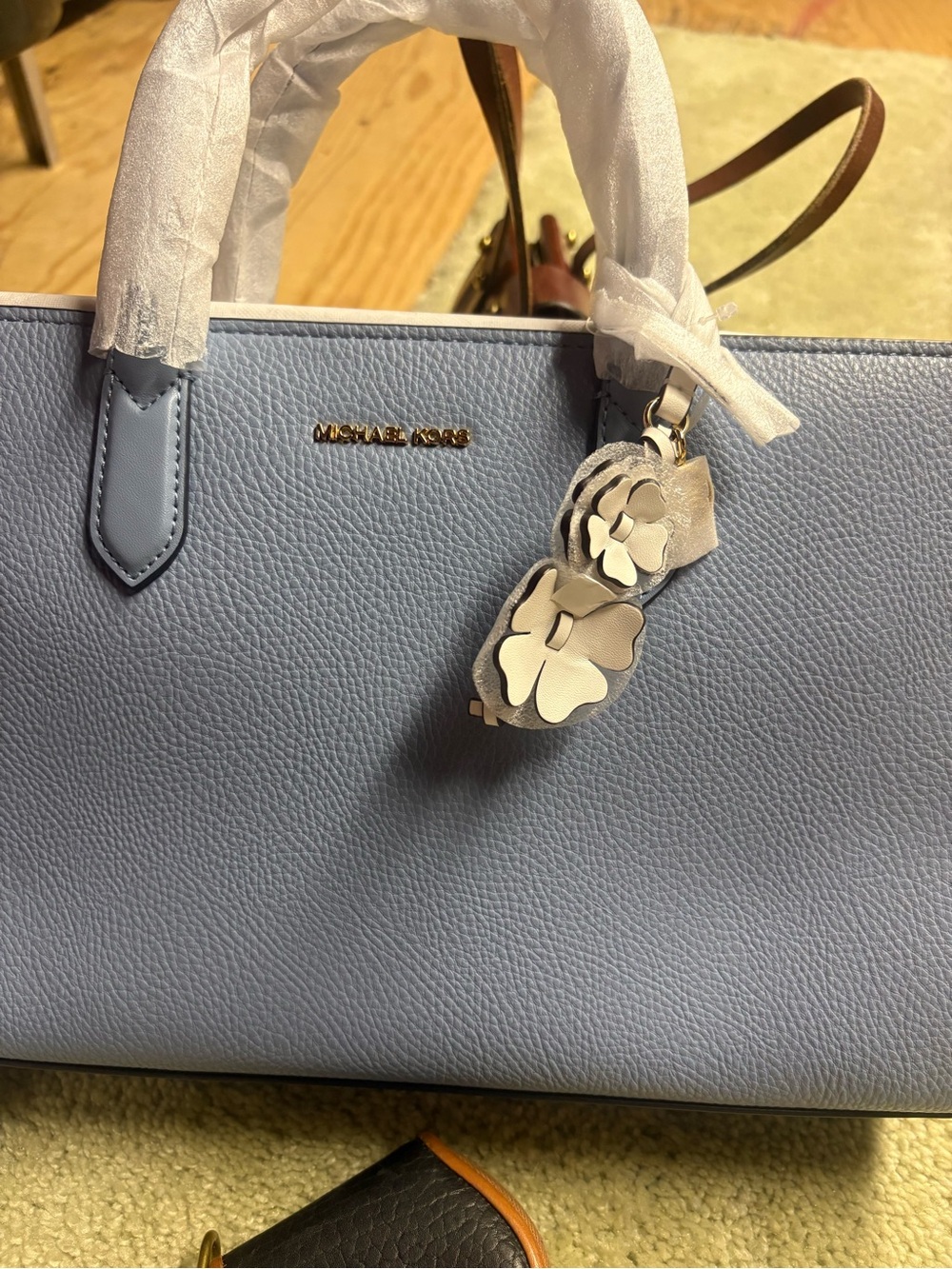 Michael Kors Collection Sky Blue Leather Tote with Gold Hardware new